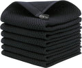 Mia'sDream Cotton Kitchen Towels and Dish Cloths Sets, Waffle Weave Dish Towels for Kitchen Drying Dishes, Soft and Absorbent Kitchen Hand Towels Washcloths,12inchx12inch 6 Pack (Black)