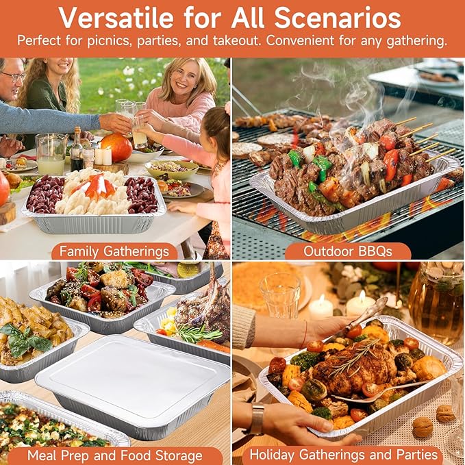 Disposable Aluminum Foil Pans with Lids 9x13-10 Pack Aluminum Foil Pans, Heavy Duty Aluminum Baking Pans for Cooking, Baking, Meal Prep, Parties & Food Storage