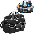 LoDrid Cleaning Caddy Bag with Handle and Shoulder Strap, Cleaning Supplies Organizer for Cleaning Work with 3 Compartments and Multifunctional Pockets, Black with Gray Edge