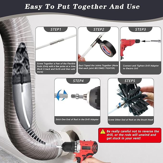 Chimney Sweep Kit Chimney Brush Kit Chimney Cleaning Kit, 20FT Dryer Vent Cleaner Kit Duct Cleaning Tools, Dryer Vent Cleaning Kit Fireplace Chimney Brushes-15pcs Flexible Rods, 2pcs 8in Chimney Brush