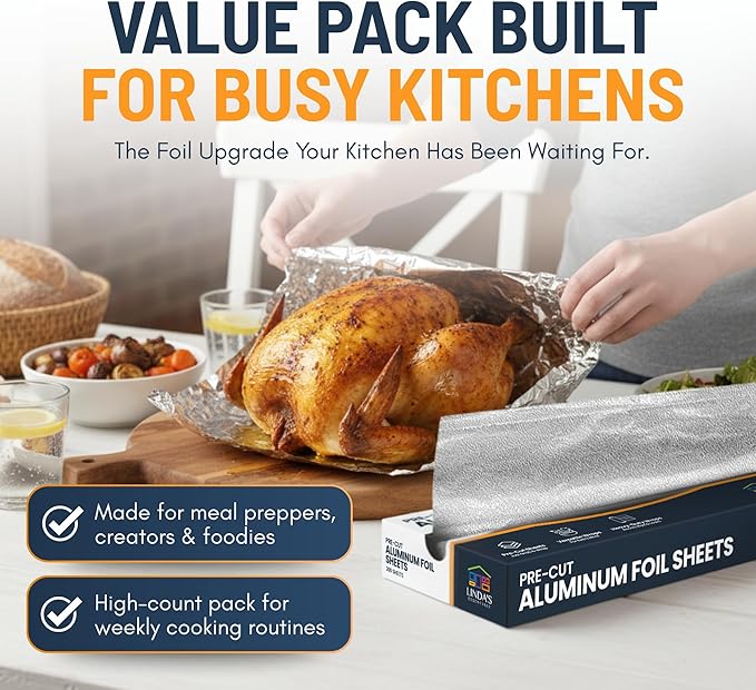 Pre-Cut Aluminum Foil Sheets 500 Count - Foil Sheets For Food, 12” x 10.75”, Easy Dispense Packaging, Premium Pop Up Aluminum Sheet, Tin Foils Sheet for Cooking, Grilling & Storage