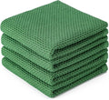 BOOMIBOO 4-Pack Dish Towels, 100% Cotton Waffle Weave, Ultra Soft Absorbent, Grass Green, 13x28 Inches