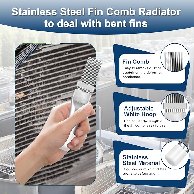 Sikawai Air Conditioner Fin Cleaner Brush Set 3PCS AC Fin Comb Straightener Include Double Sided AC Coil Cleaning Brush,Metal Radiator Fin Comb and Air Conditioner Fin Comb Radiator Comb