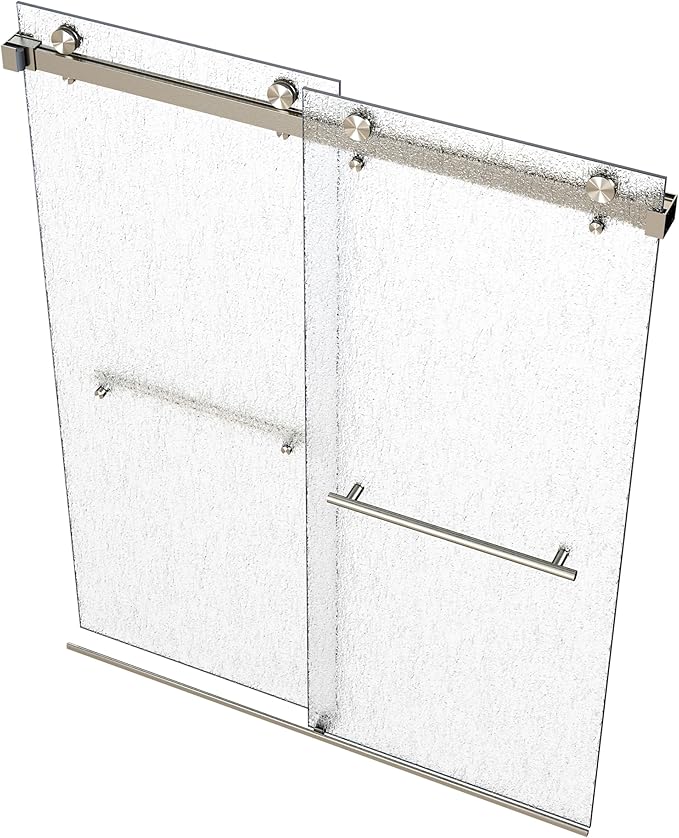 VITRA-200X 56.5-59" W x 78" High 3/8" Twinglide Frameless Shower Door with (10mm) Rain Tempered Glass (Brushed Nickel)