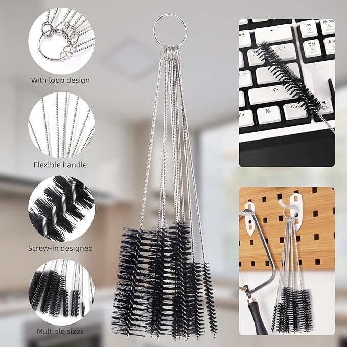 Annhua 10 Pcs Tube Cleaning Brushes Kit Straw Cleaning Kit Metal Pipe Brush Cleaner, Lab Cleaning Brushes Wire Bottle Brush for Lab Tube, Auto Parts, Bottles and Pipes, 10 Sizes