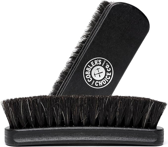 Premium Shoe Brush - Horsehair Shoe Brush - Concaved Handle for Premium Grip, Black