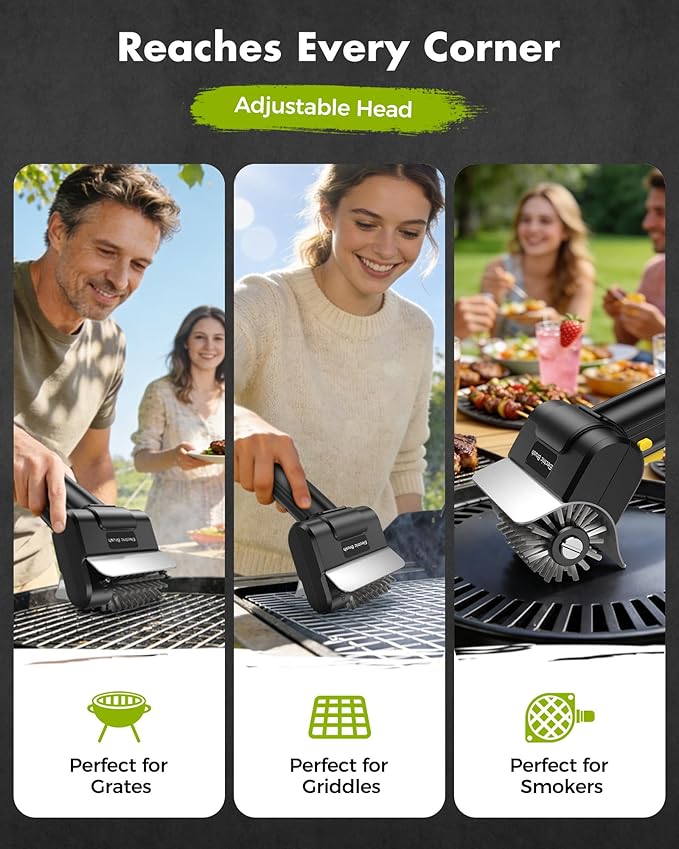Cordless Electric BBQ Grill Cleaner – Rechargeable Electric BBQ Brush, 1500 RPM, 100-minute runtime, Comes with 1 Removable Replacement Brush Head, Suitable for Outdoor BBQ Grills.