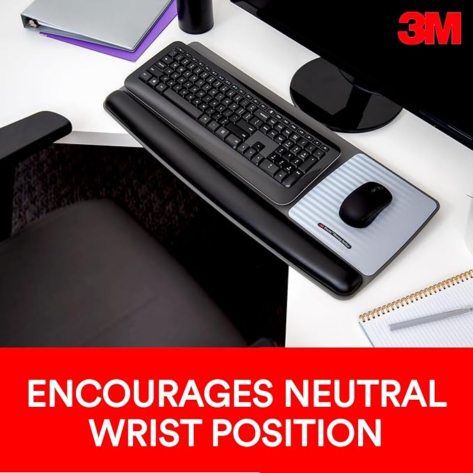 3M Gel Wrist Rest for Keyboard and Mouse with Tilt-Adjustable Platform, Precise Mouse Pad, 25.5 in x 10.6 in, Black (WR422LE)