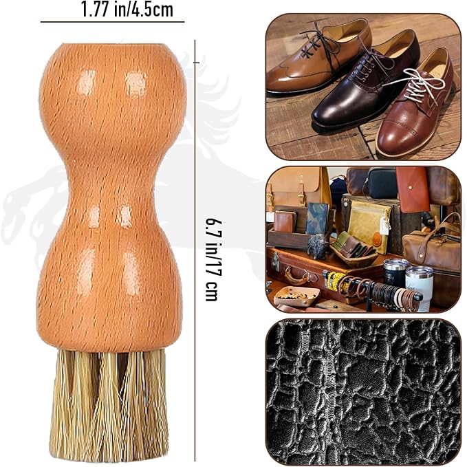 Horsehair Shoe Shine Applicator Brush Set - 4 Pack Wooden Handle Brushes for Leather Care, Boots, and Accessories - Light & Dark Wood Handles (Gourd Brush 4pcs)