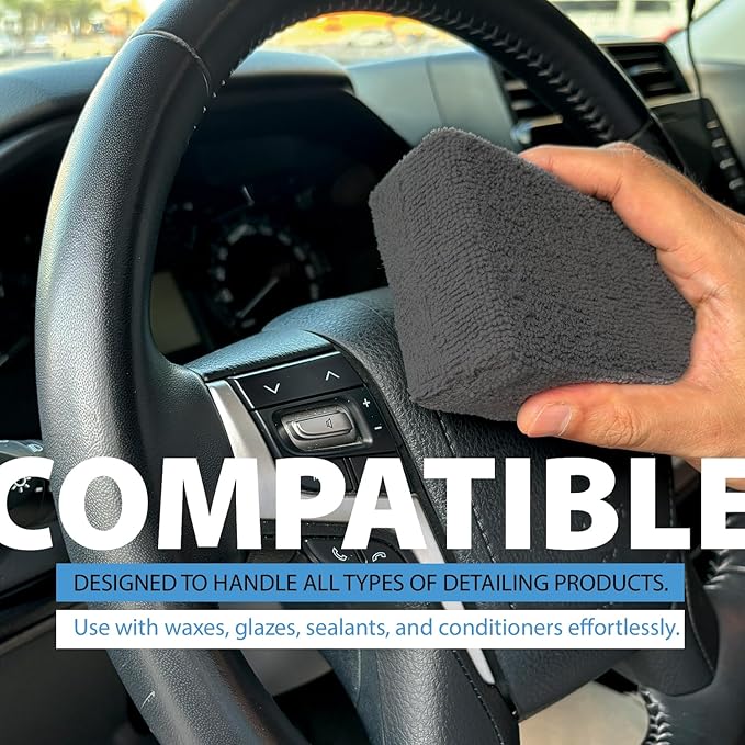 Microfiber Applicator Pad (5" X 3") (Pack of 8) Rectangle Microfiber Applicator Sponges Lint Free Soft Polishing Pads Car Wax Applicator for Detailing and Buffing - Grey