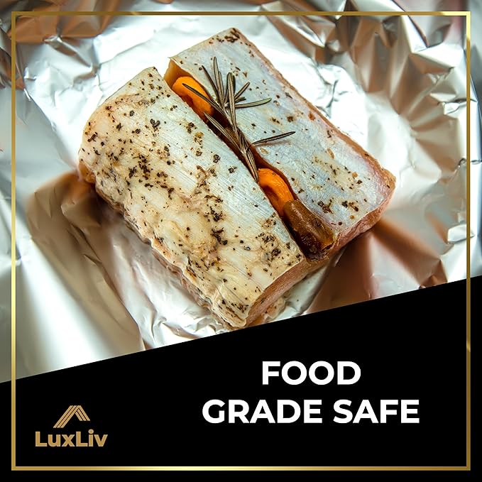 Extra Wide Aluminum Foil Roll Heavy Duty – 18in x 131ft Length 20 Micron thick,193 sq ft – Commercial Grade & Extra Thick, for grilling home cooking Food Service Industry LuxLiv®