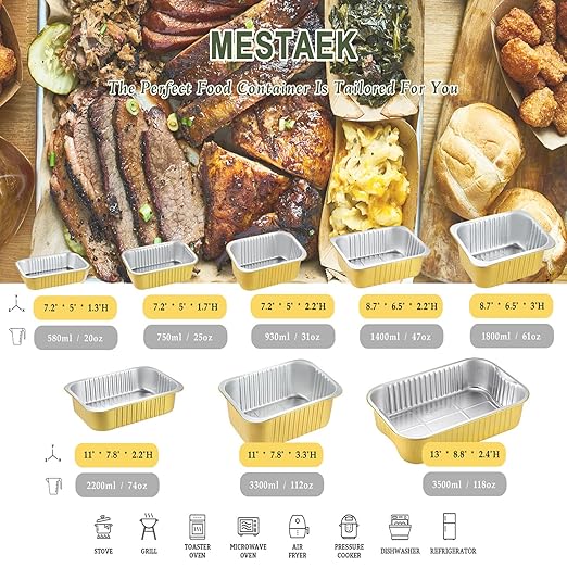 11" x 7.7" Heavy-Duty Aluminum Foil Pans with Snap-On Lids, 112oz, 5 Pack – Extra-Thick Disposable Foil Containers for Oven, Baking, Freezer & Food Storage