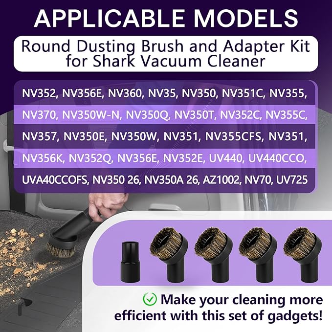 5PCS Horse Hair Brush Vacuum Attachment Set - Black Round Horse Hair Vacuum Attachments & Brushes - Shop Vac Brush Attachment for Most Vacuum Cleaners Accessories - 1 1/4" Vacuum Attachments Included