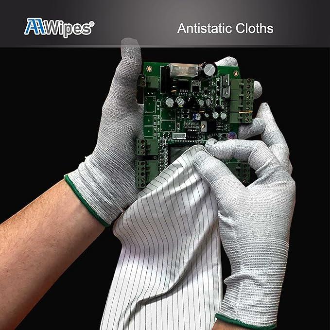 AAWipes Anti-Static Cleanroom Wipe Cloths (4"x4", Pack of 400) - Safe Electrostatic Discharge (ESD) Polyester Wiper Special ESD-Safer Wiper Cloths Lint Free Static Dissipative Wipers (CE16004)