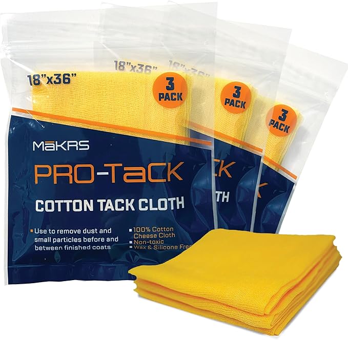 MāKRS 18" x 36" Pro-Tack Tack Cloth, 9-Pack Wood Prep Cloths, Remove and Trap Dust Particles, 100% Cotton, Staining, Varnishing, and Painting, Gentle on Surfaces