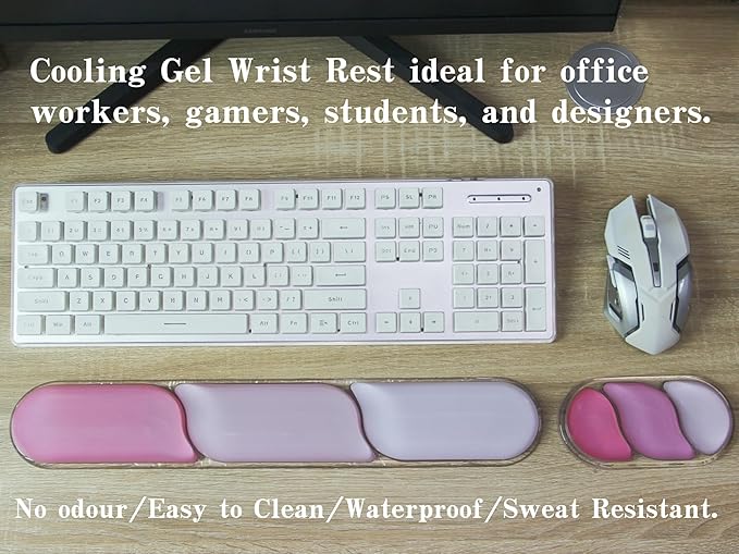 Ergonomic Cooling Gel Wrist Rest Pad for Computer Keyboard and Mouse, Arm Support with Non-Slip Base for Desk Cute Accessories (Classic, Red, Suitable for Keyboardand Mouse Set)