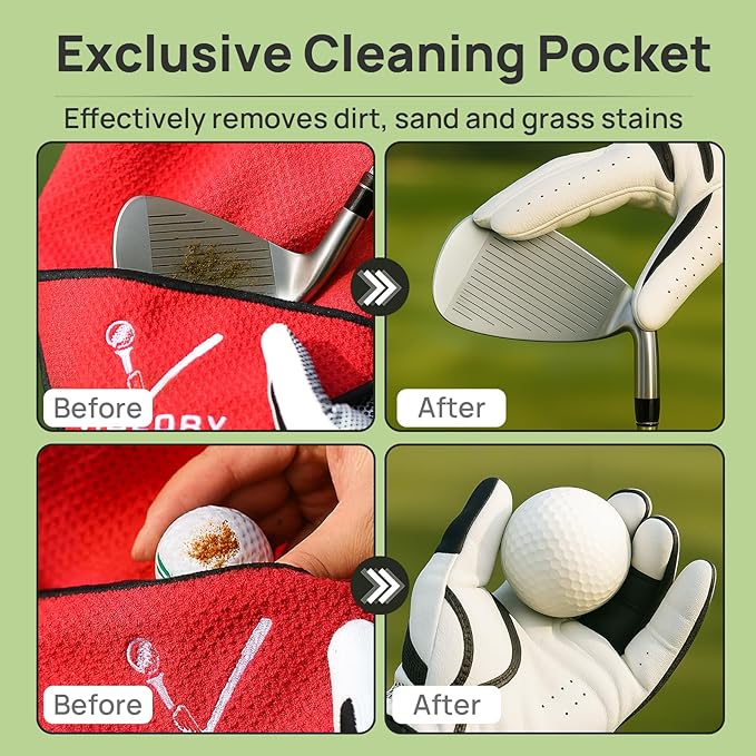 Magnetic Golf Towel - Exclusive Cleaning Pocket–18"x18"–Strong Magnet for Golf Cart or Clubs, Spot-Clean Design, Ultra Absorbent Waffle Microfiber–Golf Accessories & Gift for Men(Red 1 Pack)