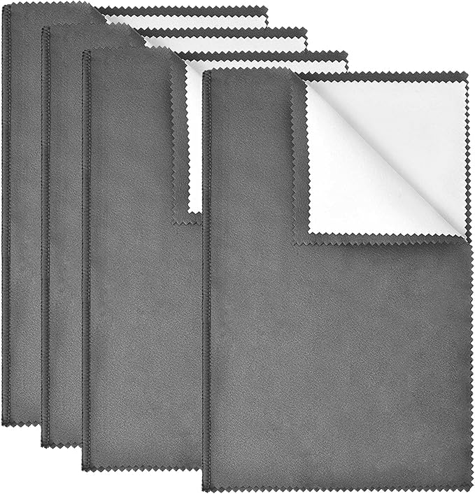 SEVENWELL Silver Polishing Cloth, Jewelry Cleaner Cloth for Sterling Silver Jewelry, Gold, Platinum, Silverware, Diamonds, Gemstones, Coins (4pcs Dark Gray)