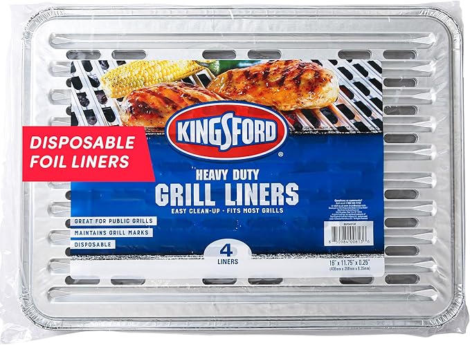 Kingsford Heavy Duty Disposable Grill Liners - Durable Aluminum Foil Grilling Liners, Protects Grill Grates - BBQ Grill Pans for Outdoor Grill, Cooking and Grilling Accessories, 16" x 11.75" - 4 Count
