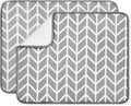 SUBEKYU Dish Drying Mat for Kitchen Counter, Absorbent Microfiber Dishes Drainer Mats/Rack Pads, 2 Pack, Light Grey, Branch