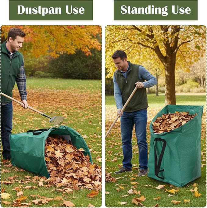 2PCS Leaf Collector, 53 Gallon Yard Waste Bags, Heavy Duty Foldable Lawn & Leaf Bags with 1 Pair Gloves, Reusable PP Large Yard Dustpan Garden Bag for Leaves Lawn Debris Trash