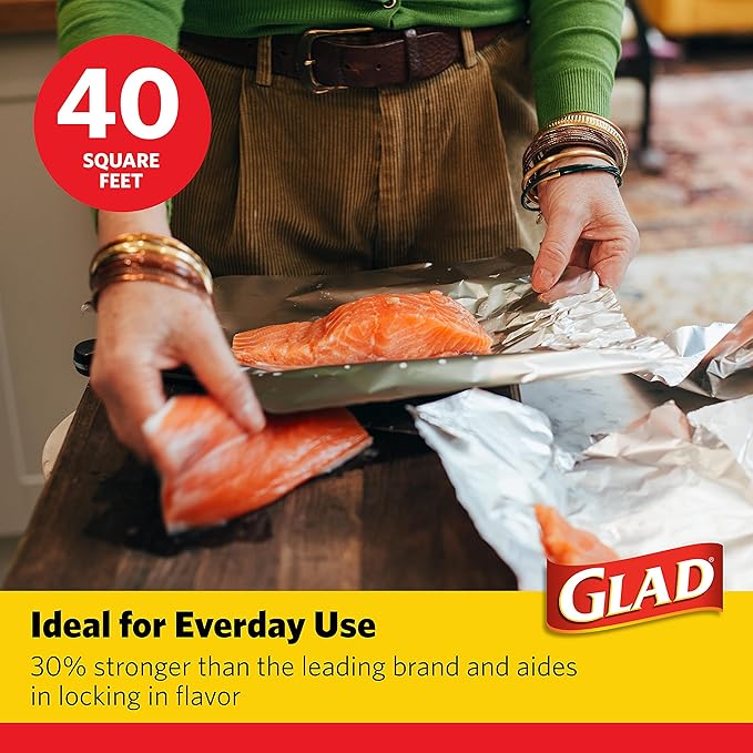 Glad Heavy Duty Aluminum Foil, 40 Square Feet | Aluminum Foil For Grilling, Roasting, Baking