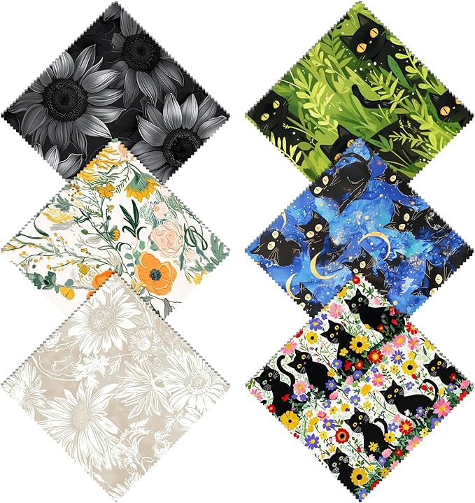 6 PCS Glasses Cleaning Cloth Eyeglass Lens Cleaning Cloth Eyeglasses Wipes Microfiber Reusable Soft for Phone Screens Camera Unisex Women Girls Cute Aesthetic (6.3"x6.3")-Sunflower Black Cat