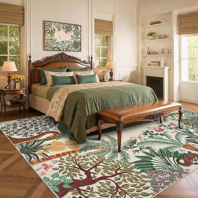 GarveeHome Large Area Rugs 9x12 for Living Room, Jungle Animal Washable Rug Soft Non Slip Backing Floor Mat Carpet Indoor Thin Accent Rug for Bedroom Dining Room Playroom Nursery Home Decor