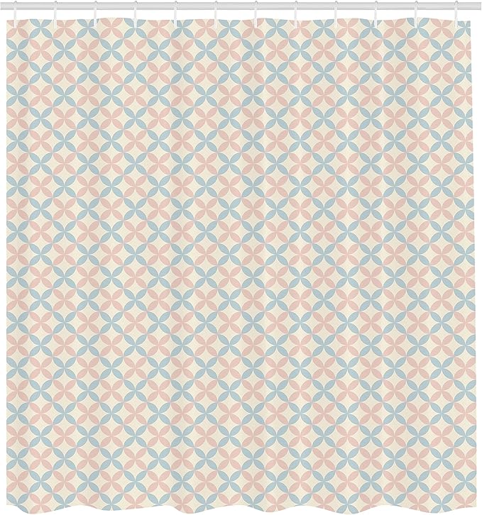 Ambesonne Shabby Flora Shower Curtain, Floral Motif Pastel Colors Flower Petals Pattern Geometric Ornate, Cloth Fabric Bathroom Decor Set with Hooks, 69" W x 75" L, Cream Salmon Pale Blue