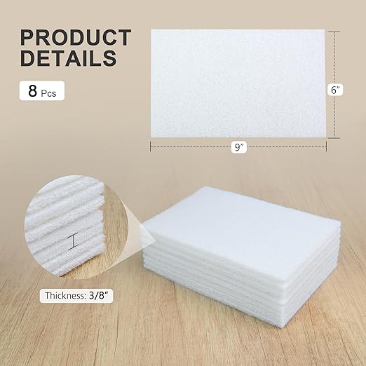 6"x9" Light Duty Scuff Pad 8 Pack (7445) - White, Wet/Dry Reusable Non-Abrasive Hand Pad for Cleaning, Polishing & Finishing - Auto Body, Woodworking, Glass & Marine