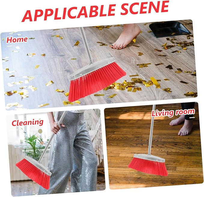 Heavy Duty Commercial Broom with Long Handle Soft Bristles for Efficient Indoor and Outdoor Floor Cleaning for Home Use and Hair Collection