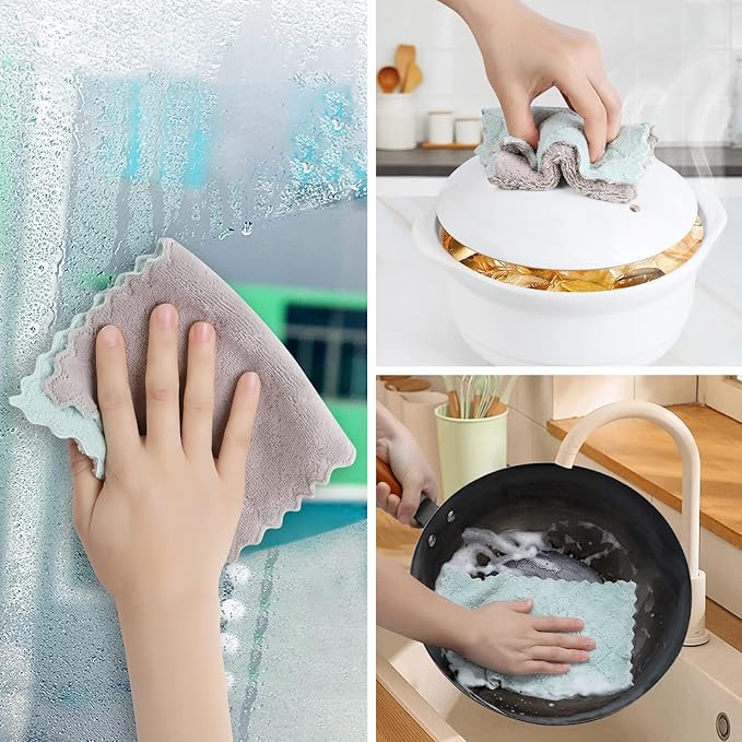 10 Pack Kitchen Dish Cloths Dish Towels,Super Absorbent Coral Fleece Cloth,Premium Dishcloths,Nonstick Oil Washable Fast Drying Dish Rags,Reusable Cloth forTable Chair Dish Glass