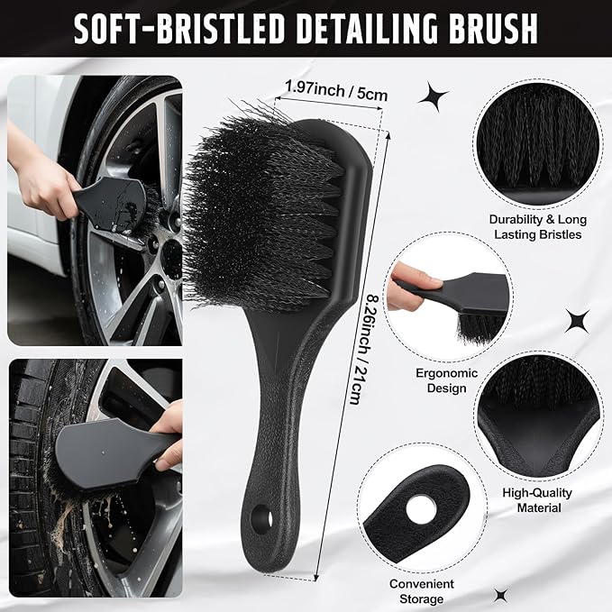 12 Pcs Car Wheel & Tire Brushes Kit, Tire Brush, Soft-bristled Rim Brush, Microfiber Flat Wheel Cleaning Tool, Drying Towel, Wash Mitt, Detailing Cleaning Wash Brushes, Applicator Pad Set