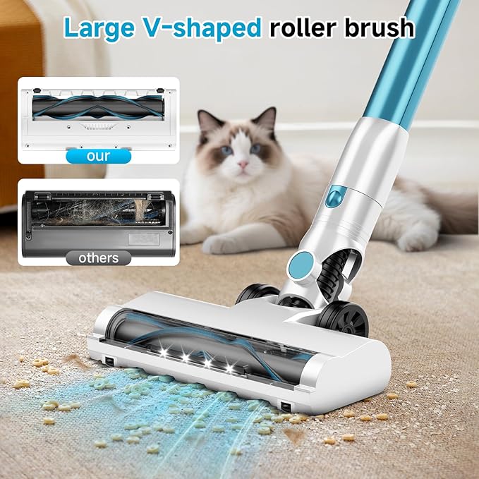 Cordless Stick Vacuum Cleaner with Auto Empty System Self-Charging Base, Powerful Suction for Pet Hair on Carpet & Hardfloor, Lightweight Anti-Tangled Handheld Vacuum, HEPA Filtration, Blue