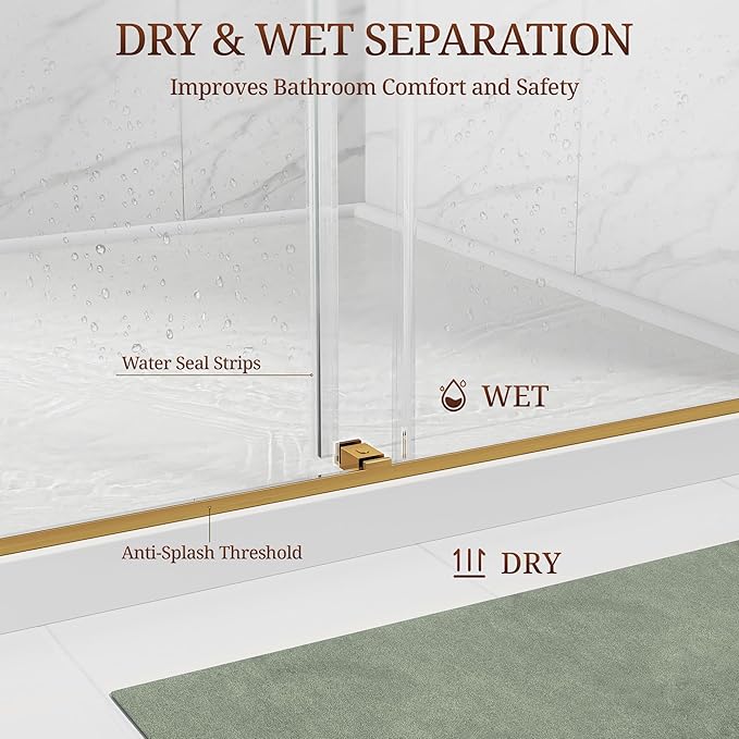 68-73" W x 76" H Frameless Shower Door, Double Sliding Glass Shower Door with 3/8" (10mm) SGCC Tempered Glass, Dual 304 Stainless Towel Bars Bathroom Shower Glass Door (Brushed Gold)