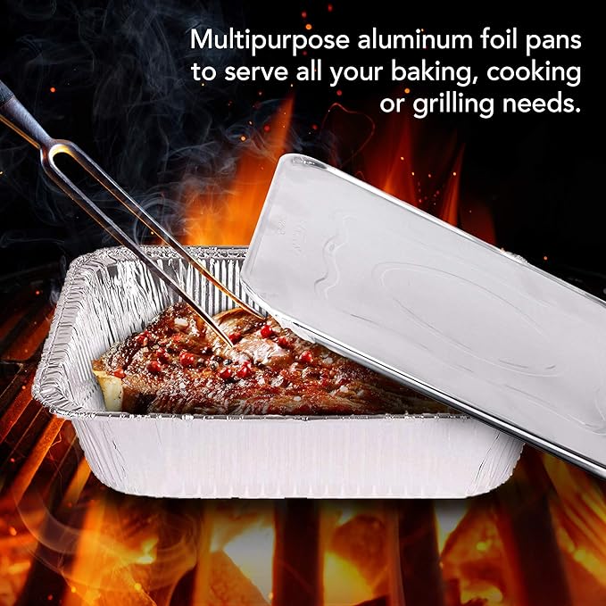Stock Your Home Foil Pans with Lids - 9x13 Aluminum Pans with Covers - 25 Foil Pans and 25 Foil Lids - Disposable Food Containers Great for Baking, Cooking, Heating, Storing, Prepping Food Silver