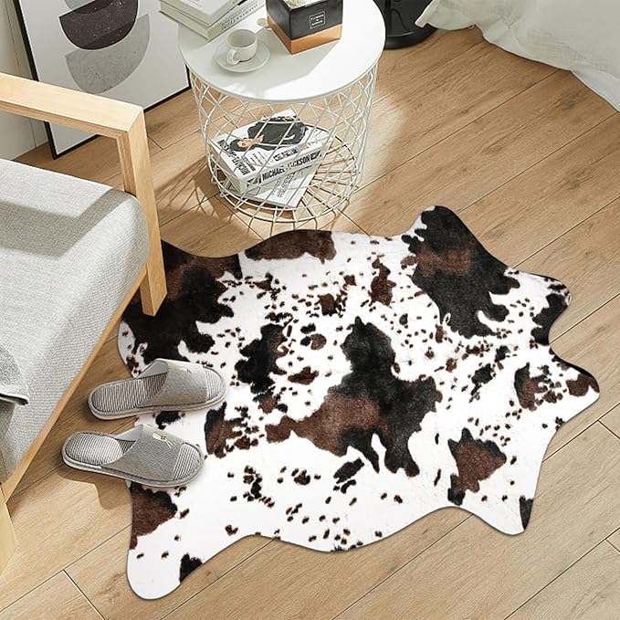MACEVIA Cowhide Rug Cute Cow Print Rugs Western Decor for Living Room Bedroom Faux Animal Area Carpet Non-Slip 43.3" L x 29.5" W(3.6ft x 2.4ft)