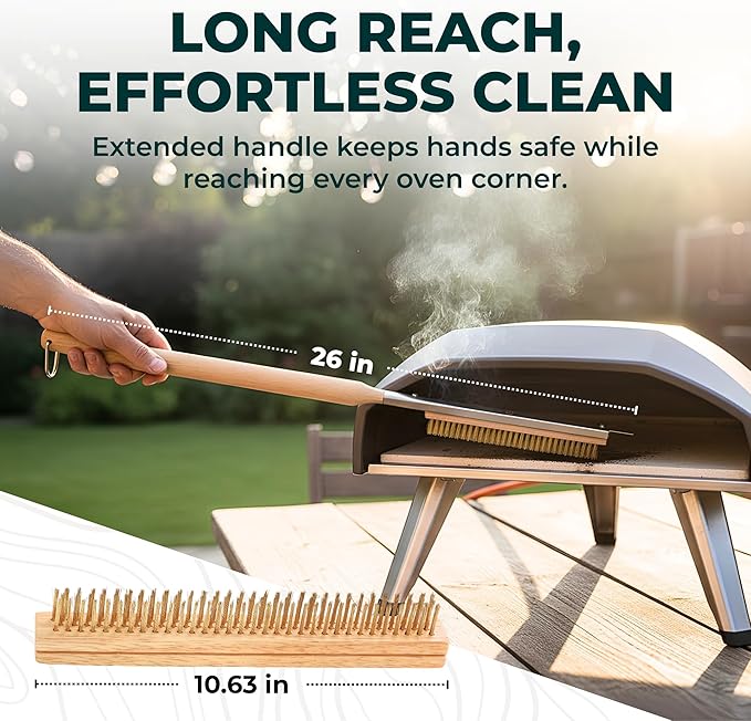 Urban Whisk 26" Pizza Oven Brush with Scraper – Heat Resistant Pizza Brush for Pizza Oven with Stainless Steel Bristles | Pizza Stone Brush for Cleaning Residue & Ash, Extra Long Handles & Spare Head