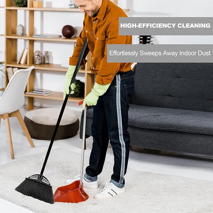Four-Section Rod Long-Handled Broom,Heavy-Duty Broom, Angle Broom for Outdoor/Indoor（Black）