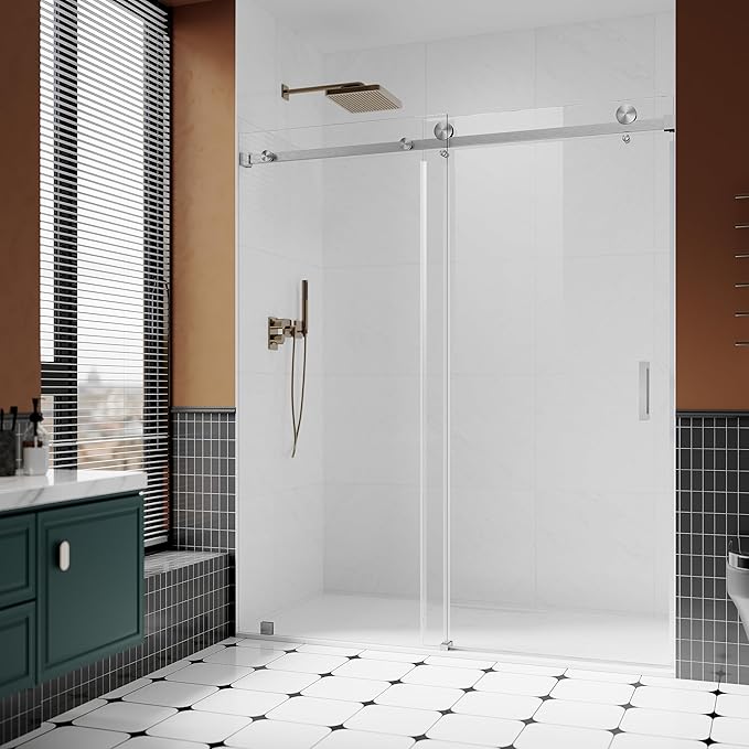 3/8" (10mm) Sliding Glass Shower Door, 66-72" W x 80" H Frameless Bathroom Door with Easy-Cleaning Coating,Brushed Nickel