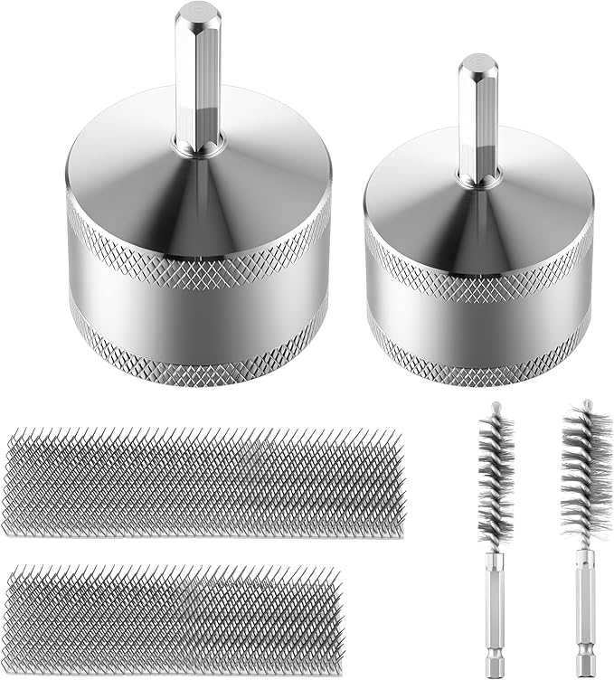 1/2"&3/4" Copper Pipe Cleaner for Drill with 1/4" Hex Shank & Brush Blades & Metal Pipe Cleaning Brush, Tube Thread Cleaner, Plumbing Tools for Plumber Removing Rust, HVAC Stain Removal(2 Piece)
