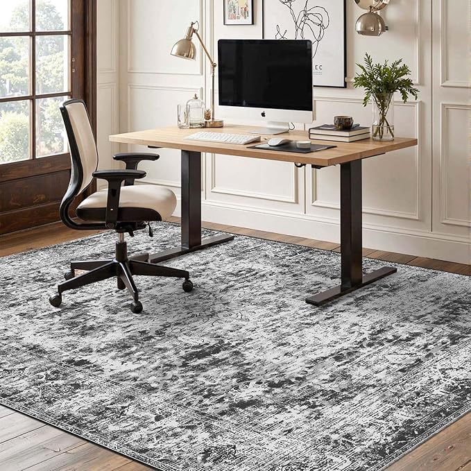 4x6 Area Rugs for Living Room, Bedroom, Dark Grey Rugs, Small Washable Non Slip Entry Rugs, Vintage Boho Soft Indoor Rug for Nursery, Bathroom, Office