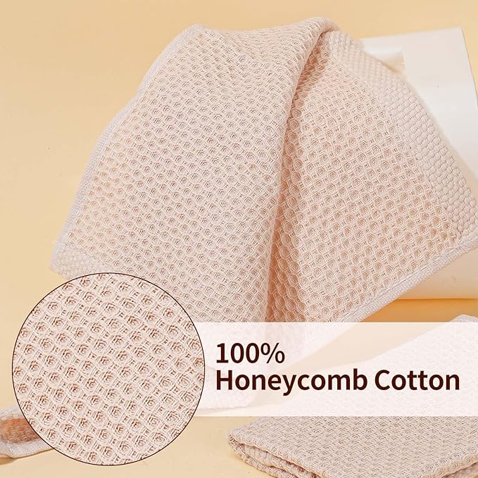 Cotton Dish Towels 6 Pack,12x12 Inch – Super Absorbent, Quick-Dry & Reusable Kitchen Cleaning Cloths, Lint-Free Washable Towels for Dishes, Glass & Household Use(Beige)