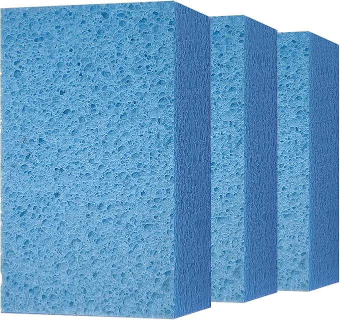 Cleaning and Washing Sponge, 3 Pack Large Extra Thick Heavy Duty Sponge Multi-Purpose for Kitchen Bathroom Bike Boat Car, Natural Cellulose Sponges 4" X 6" X 2" (Blue)