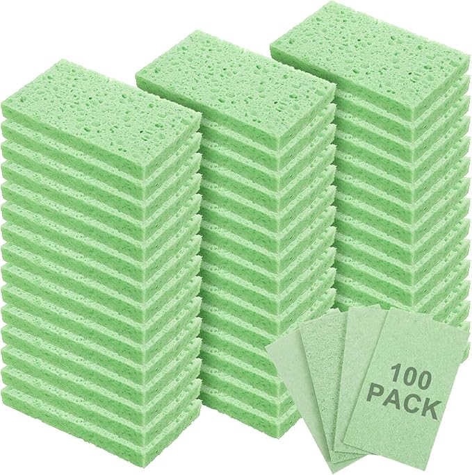 Zhengmy 100 Pieces Sponges Kitchen Compressed Sponges Bulk Natural Dish Sponge Compressed Wood Pulp Cleaning Sponge Without Scratching for Kitchen Bathroom, 3.9 x 2.4 x 0.12 Inch (Green)