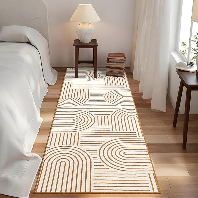 Modern Rug 2.5x8 Runners for Hallways, Abstract Kitchen Runner Rugs Non Slip Bath Runner, Rainbow Washable Rug for Bedroom, Soft Long Rugs for Entryway Bathroom Laundry Dorm, Orange