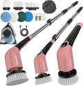 YKYI Electric Spin Scrubber-Cordless Power Scrubber with 8 Brush Heads, 3 Speeds & Adjustable Long Handle, IPX7 Waterproof Shower Cleaning Brush for Bathroom Tile, Bathtub, Grout, Kitchen(Pink)