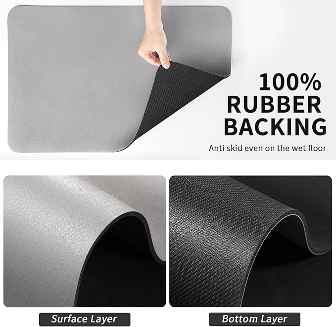 Dish Drying Mat for Kitchen Counter, Heat Resistant Drainer Mats with Non-slip Rubber Backed, Hide Stain Kitchen Super Absorbent Draining Mat, Easy to Clean Dish Rack Pad, Grey 16"x18"