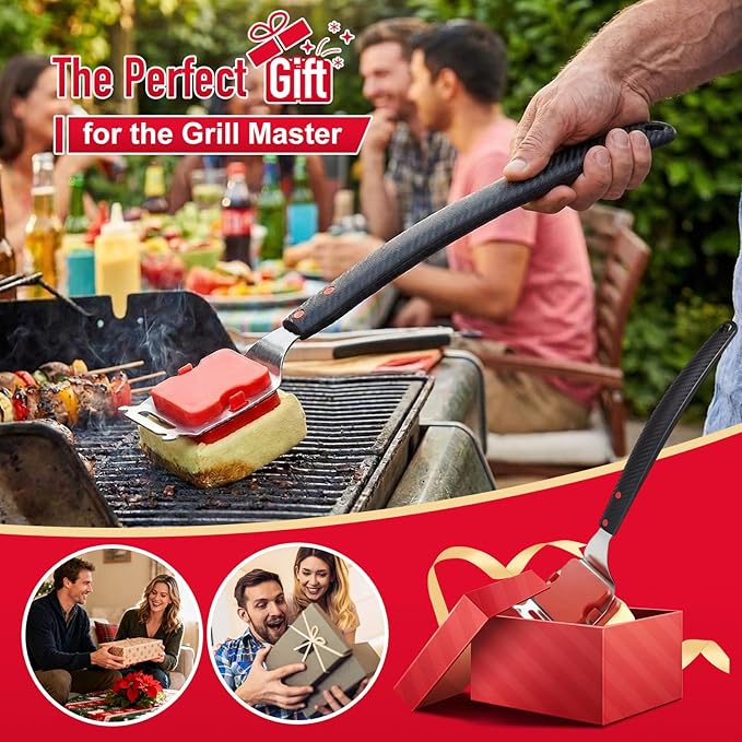 Grill Brush Bristle Free for Outdoor Grill - Steam Grill Cleaning Brush with Scraper,Safe Grill Cleaner Brush,2 Replaceable Heads,BBQ Accessories Gifts for Men