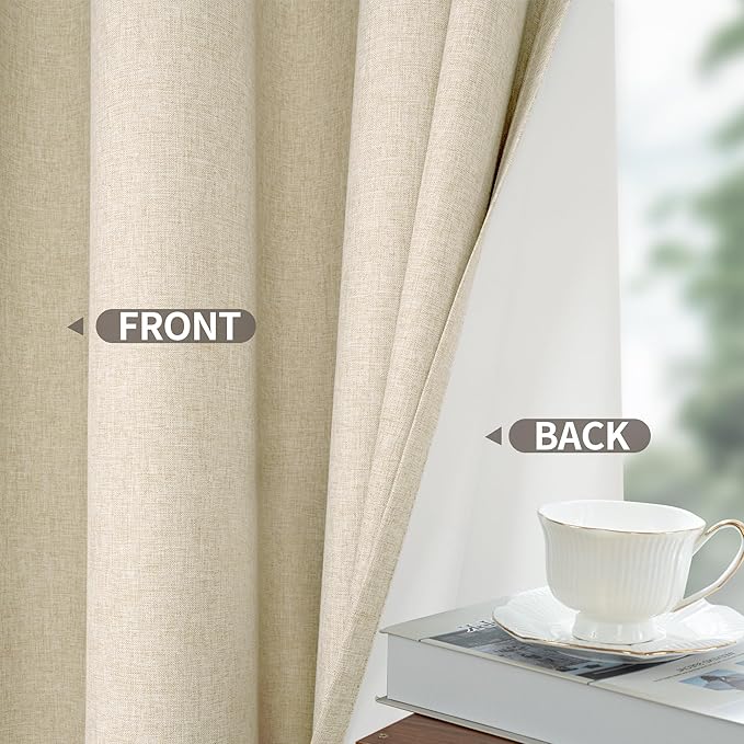 YoungsTex Natural Linen 100% Blackout Curtains 54 Inches Long, Thermal Insulated Black Out Drapes with Grommet Room Darkening for Living Room Bedroom Windows, 2 Panels, 42 X 54 Inch